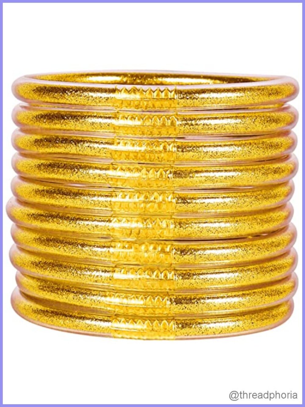 Glitter Jelly Bangle Bracelet Set - 10 Pack with Gold Powder Lining,